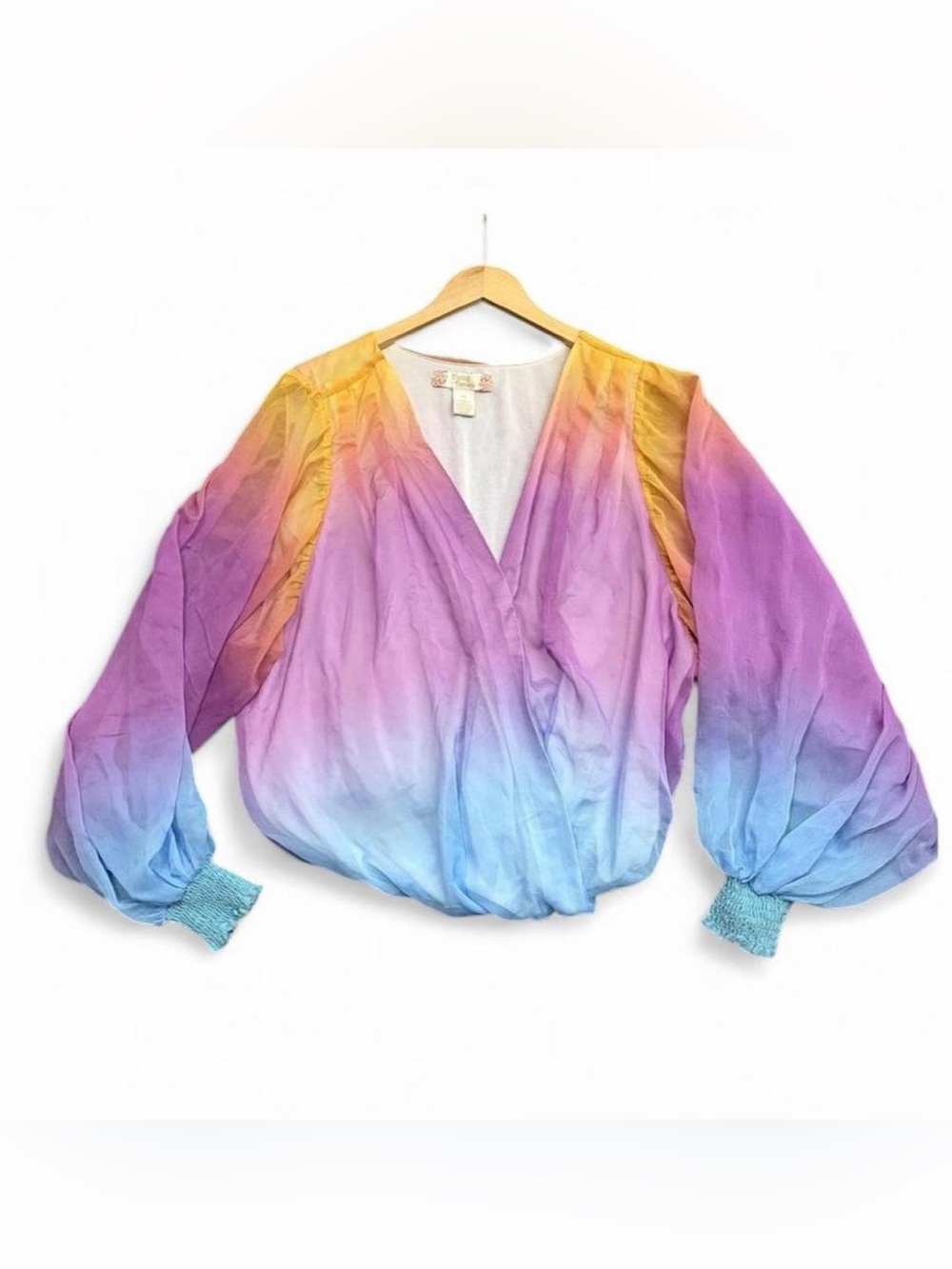 Flying Tomato Ombre Wrap Blouse in Yellow, Pink, Purple, Blue